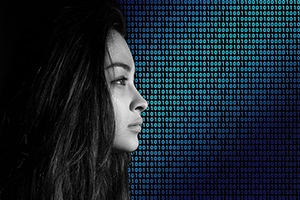 Woman in front of data